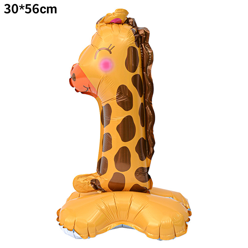 40 inch Animal Digital Standing Foil Balloon with Base Number 1