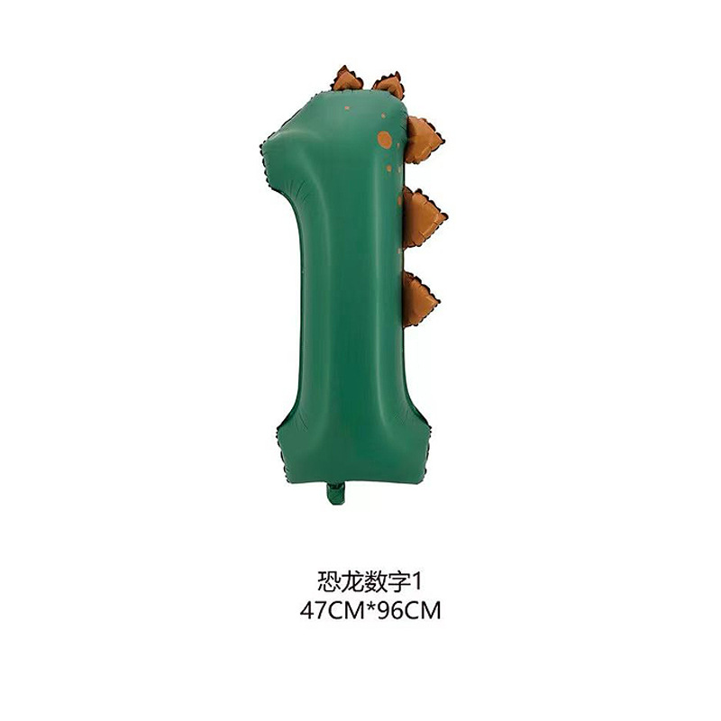 40 inch Dark Green Dinosaur Design Foil Balloon Number 1
