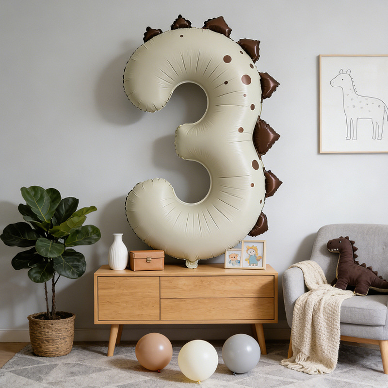 40 inch Off-white Dinosaur Design Foil Balloon Number 3