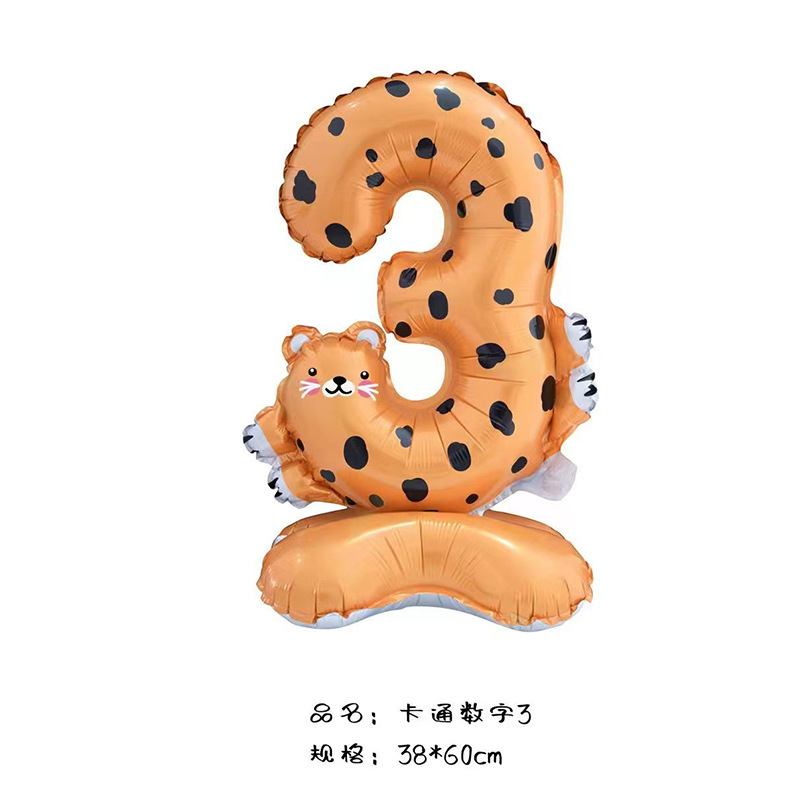 40 inch Animal Digital Standing Foil Balloon with Base Number 3