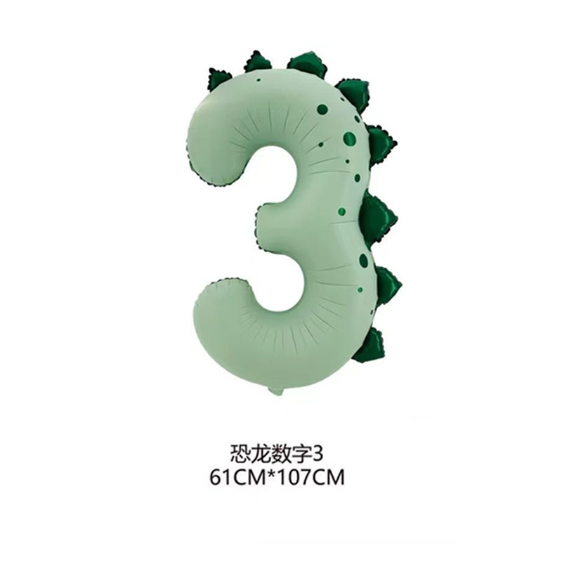 40 inch Green Dinosaur Design Foil Balloon Number 3