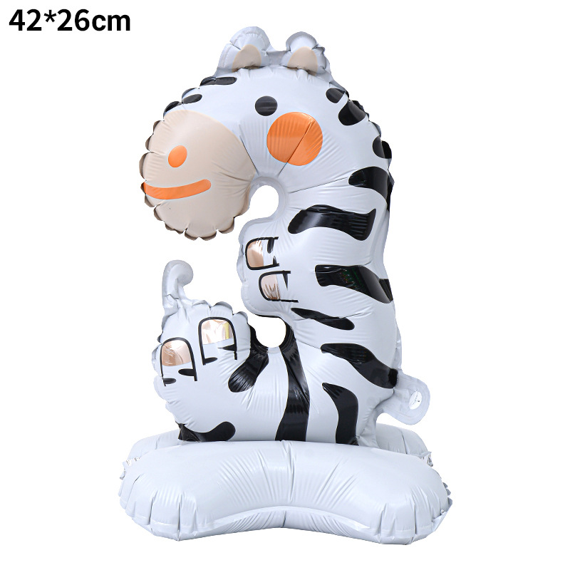40 inch Animal Number 3 Standing Base Foil Balloon