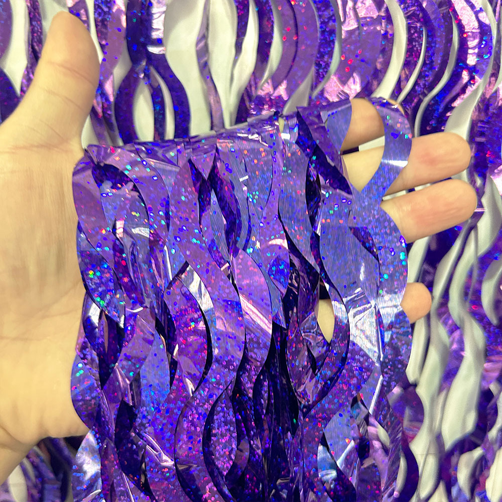 Laser Scimitar Foil Fringe Curtain 1*2m Purple Tinsel Curtain