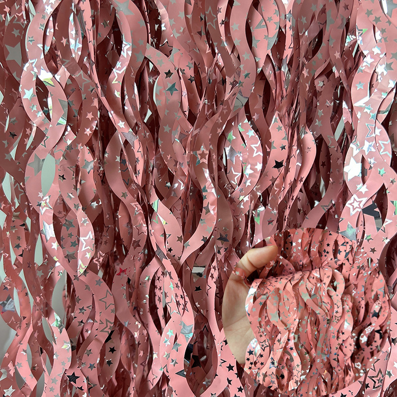 Ceramic Scimitar Foil Fringe Curtain 1*2m Pink Tinsel Curtain