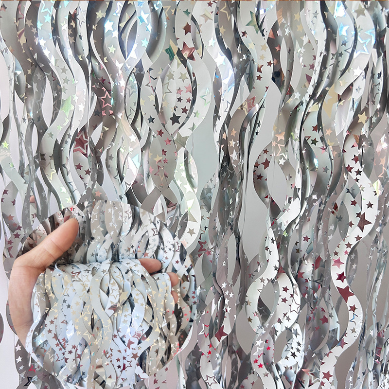 Ceramic Scimitar Foil Fringe Curtain 1*2m Silver Tinsel Curtain