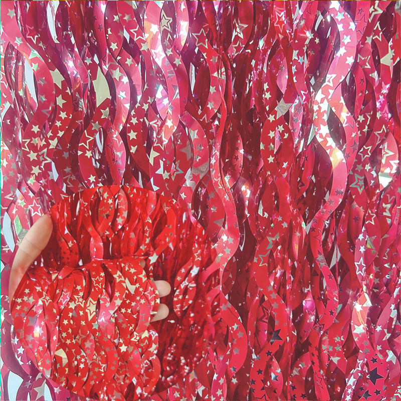 Ceramic Scimitar Foil Fringe Curtain 1*2m Red Tinsel Curtain
