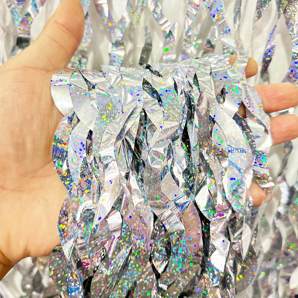 Laser Scimitar Foil Fringe Curtain 1*2m Silver Tinsel Curtain