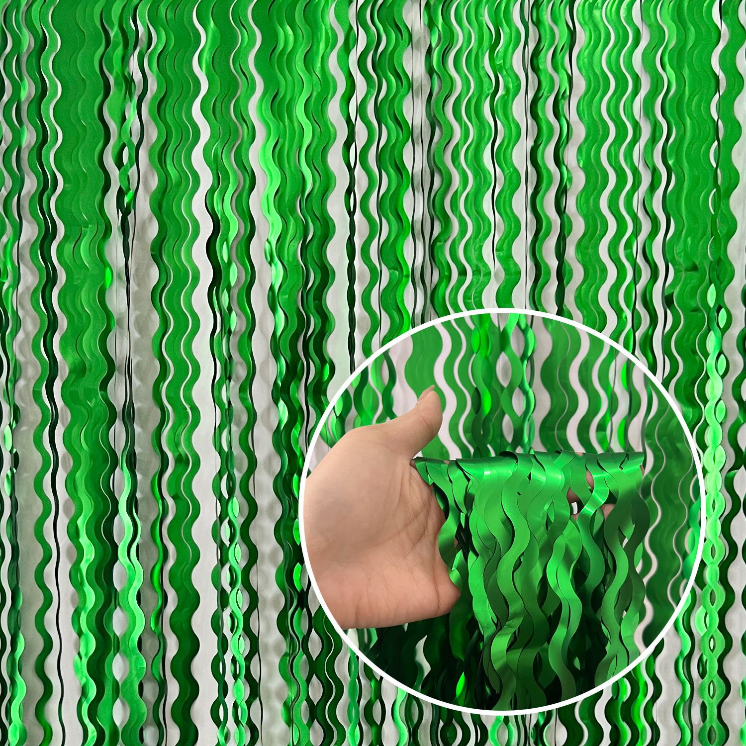 Matte Scimitar Foil Fringe Curtain 1*2m Green Tinsel Curtain