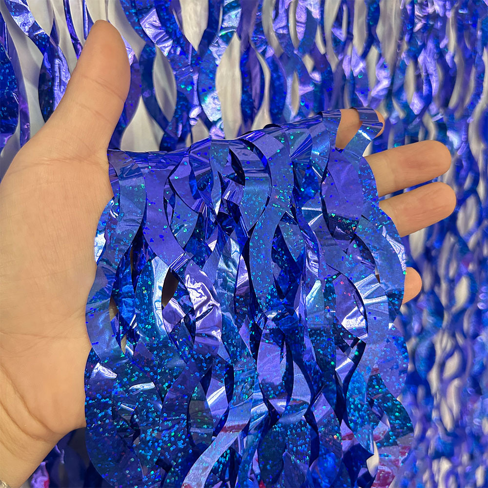 Laser Scimitar Foil Fringe Curtain 1*2m Dark Blue Tinsel Curtain