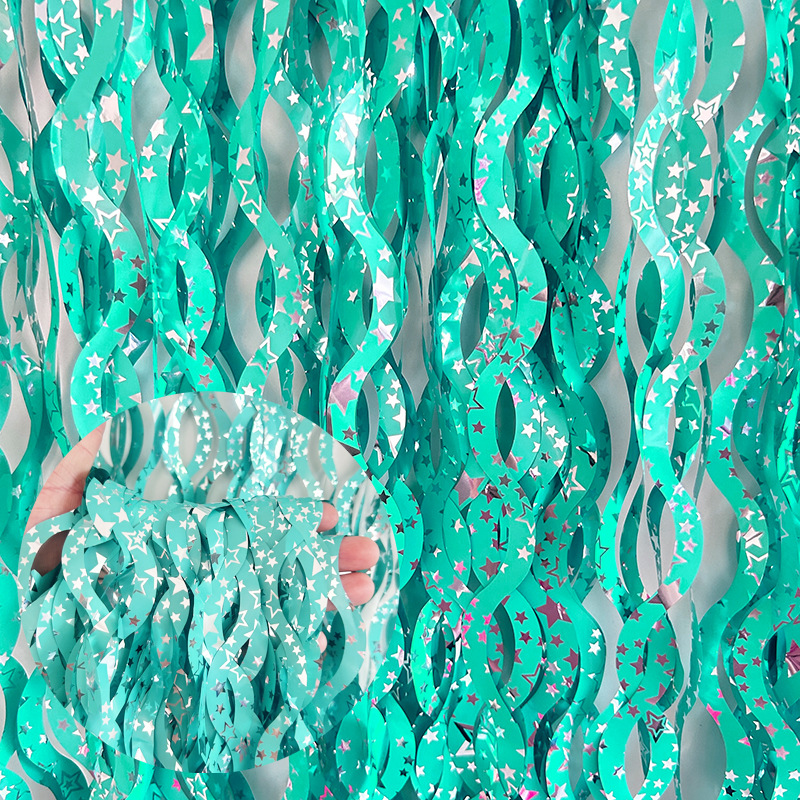 Ceramic Scimitar Foil Fringe Curtain 1*2m Green Tinsel Curtain