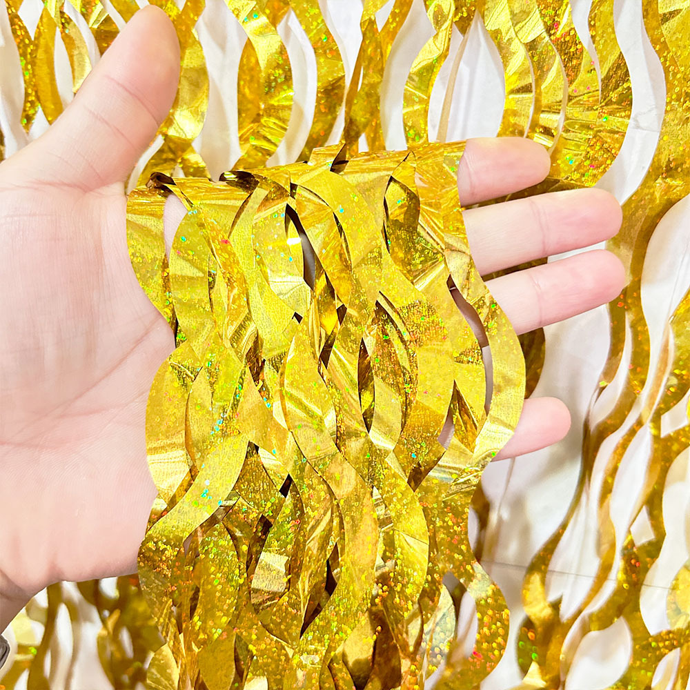 Laser Scimitar Foil Fringe Curtain 1*2m Yellow Tinsel Curtain