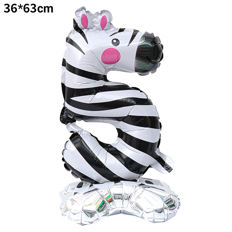 40 inch Animal Digital Standing Foil Balloon with Base Number 5