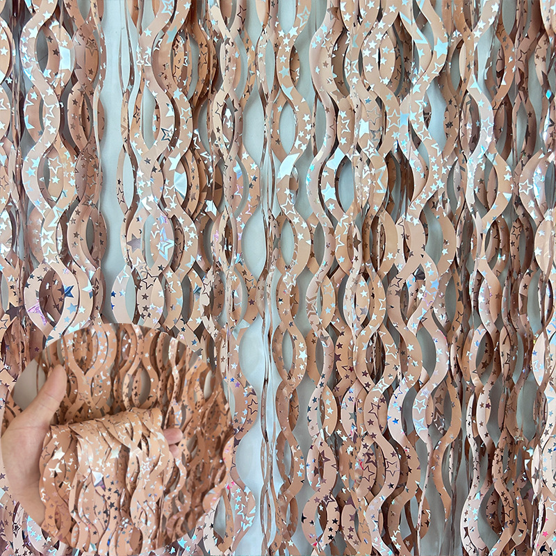 Ceramic Scimitar Foil Fringe Curtain 1*2m Rose Gold Tinsel Curtain