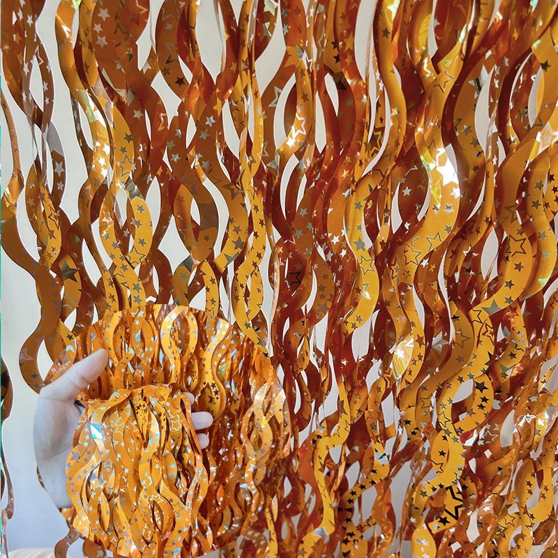 Ceramic Scimitar Foil Fringe Curtain 1*2m Orange Tinsel Curtain