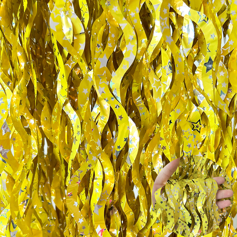 Ceramic Scimitar Foil Fringe Curtain 1*2m Yellow Tinsel Curtain