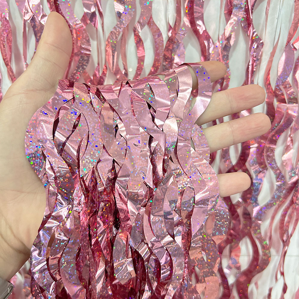 Laser Scimitar Foil Fringe Curtain 1*2m Rose Gold Tinsel Curtain