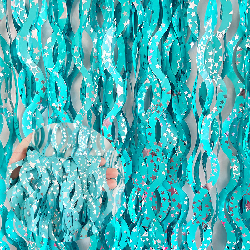 Ceramic Scimitar Foil Fringe Curtain 1*2m Blue Tinsel Curtain