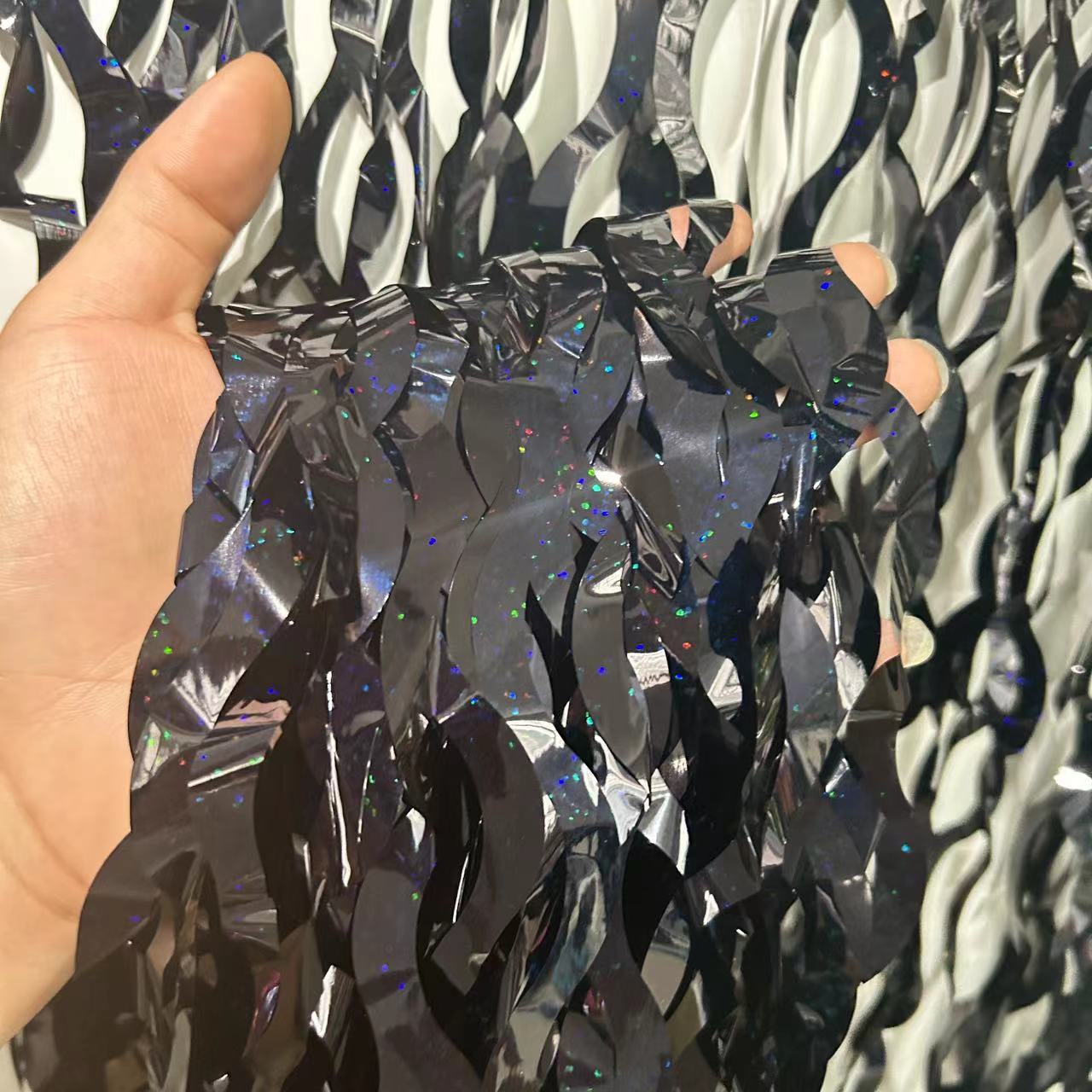 Laser Scimitar Foil Fringe Curtain 1*2m Black Tinsel Curtain