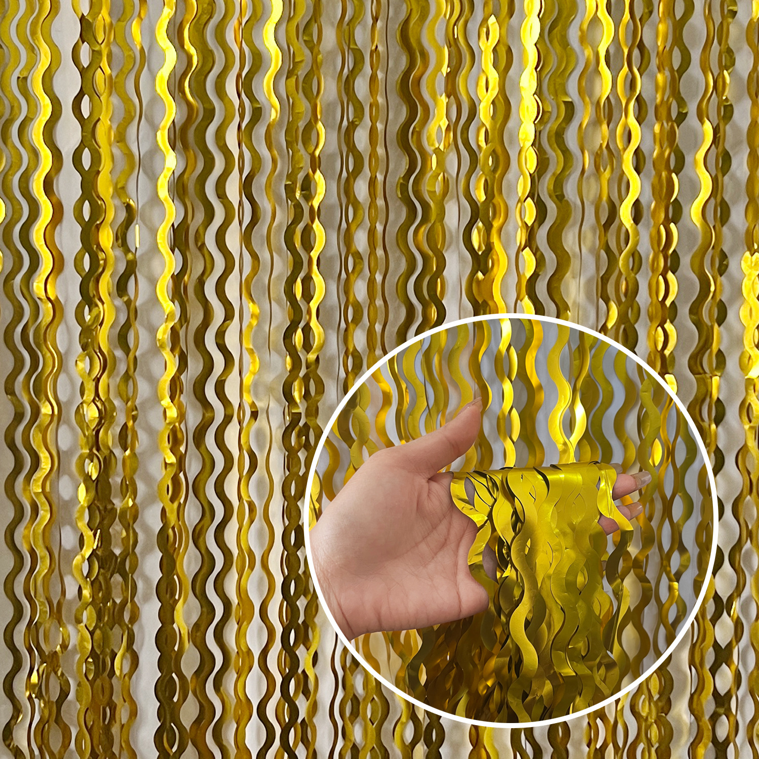 Matte Scimitar Foil Fringe Curtain 1*2m Yellow Tinsel Curtain