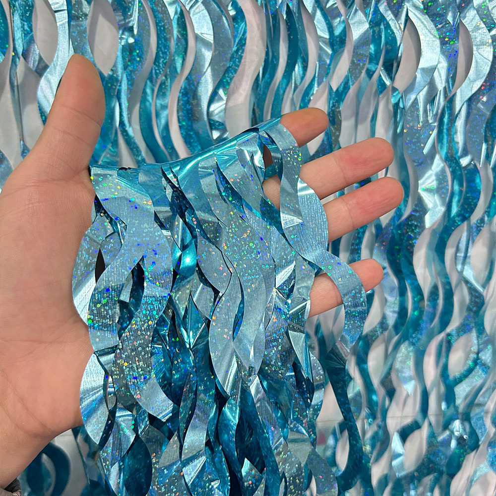 Laser Scimitar Foil Fringe Curtain 1*2m Light Blue Tinsel Curtain