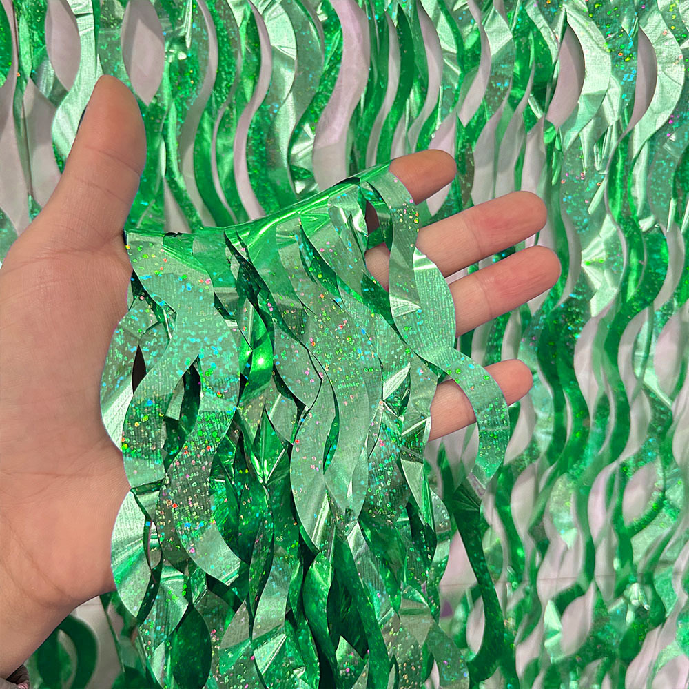 Laser Scimitar Foil Fringe Curtain 1*2m Green Tinsel Curtain