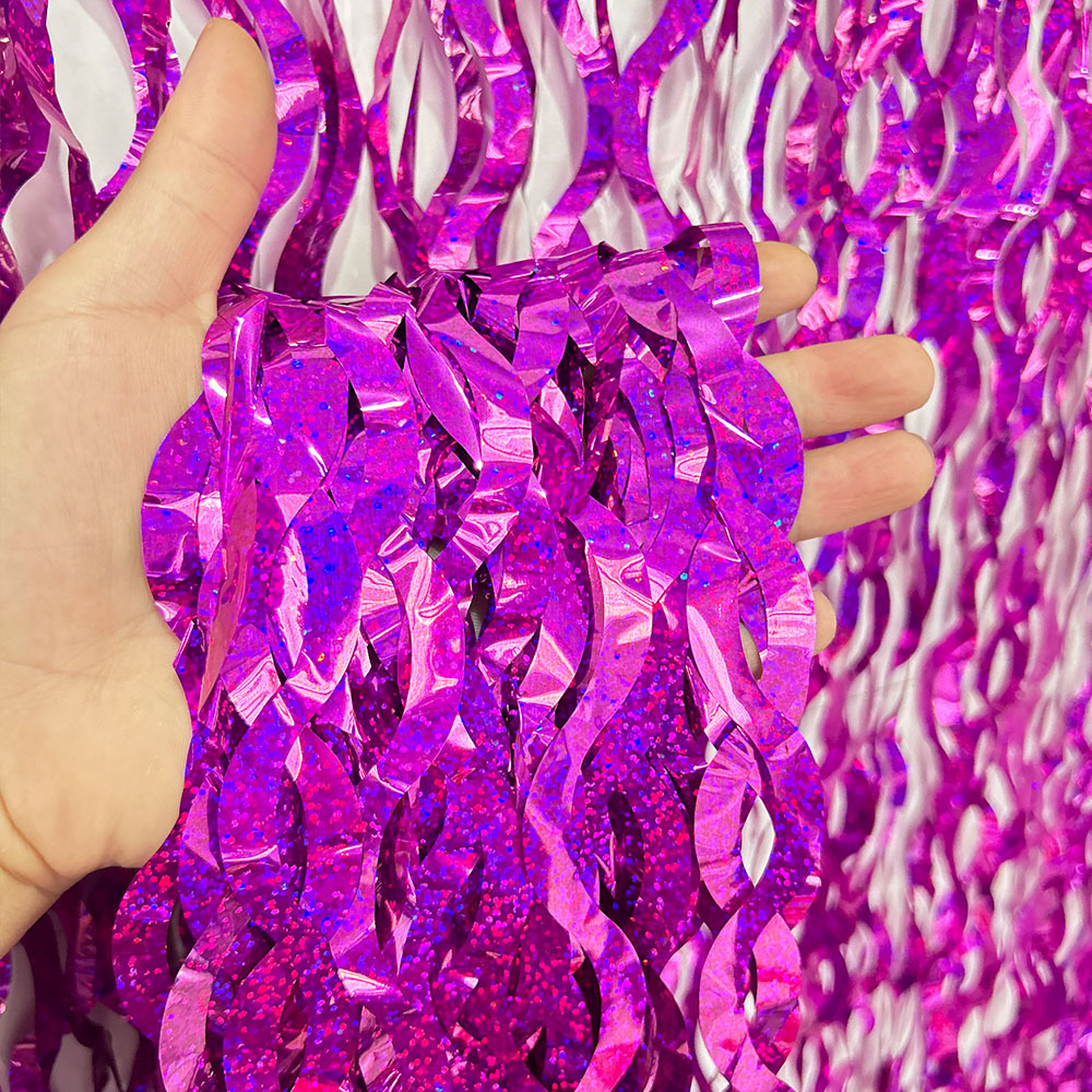 Laser Scimitar Foil Fringe Curtain 1*2m Hot Pink Tinsel Curtain