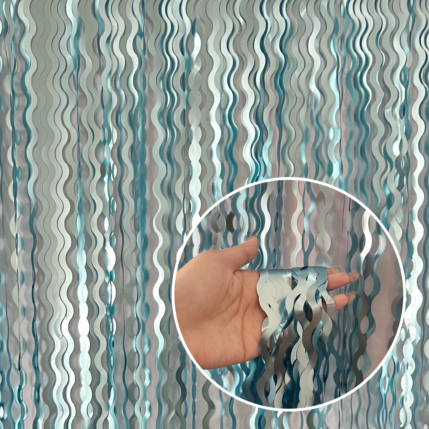 Matte Scimitar Foil Fringe Curtain 1*2m Light Blue Tinsel Curtain