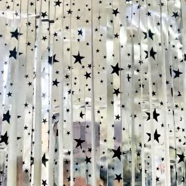 Tinsel Curtain Ink Full Sky Star Silver Tinsel Curtain