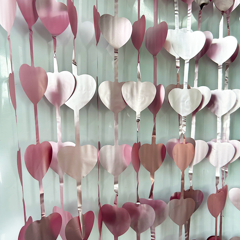 Matte Heart Shaped Series Pink Tinsel Curtain