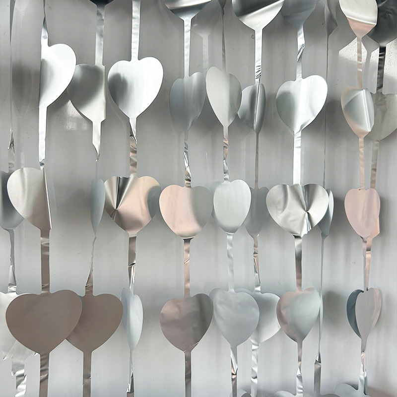 Matte Heart Shaped Series Silver Tinsel Curtain