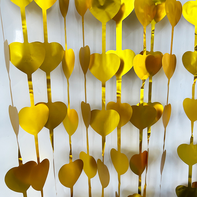 Matte Heart Shaped Series Gold Tinsel Curtain