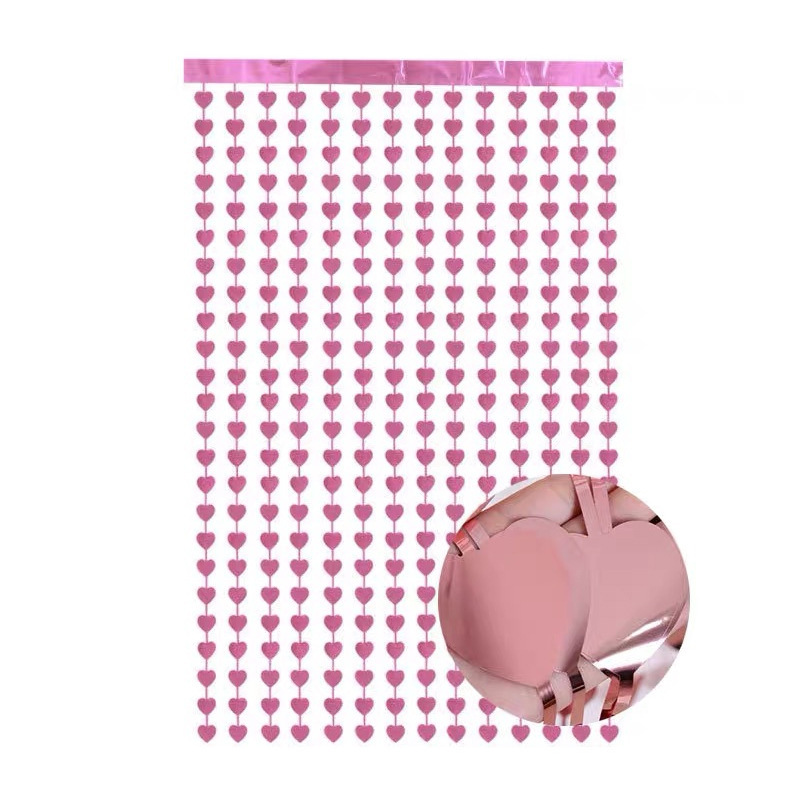Light Heart Shaped Series Pink Tinsel Curtain