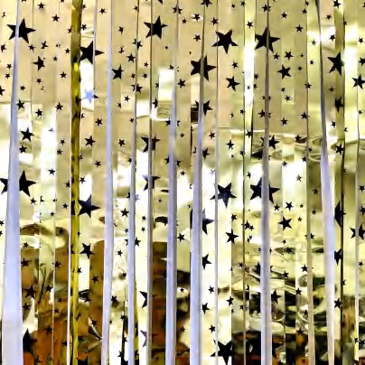 Tinsel Curtain Ink Full Sky Star Gold Tinsel Curtain