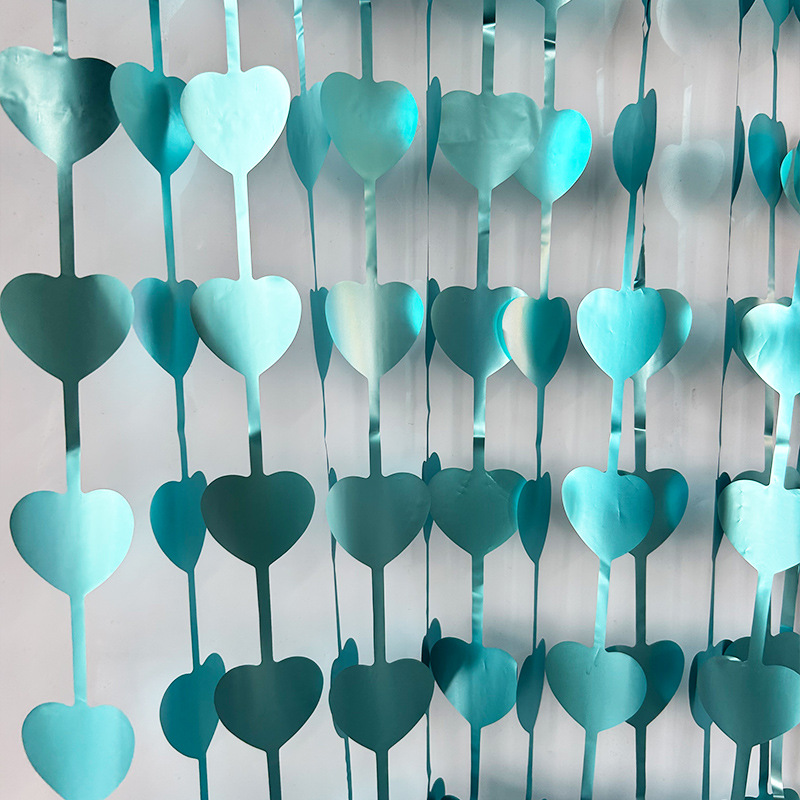 Matte Heart Shaped Series Light Blue Tinsel Curtain
