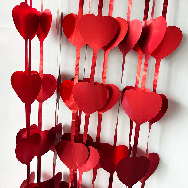 Matte Heart Shaped Series Red Tinsel Curtain