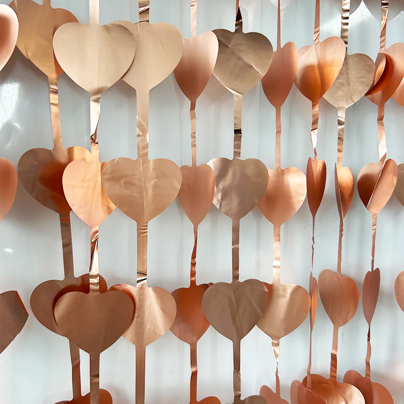 Matte Heart Shaped Series Rose Gold Tinsel Curtain