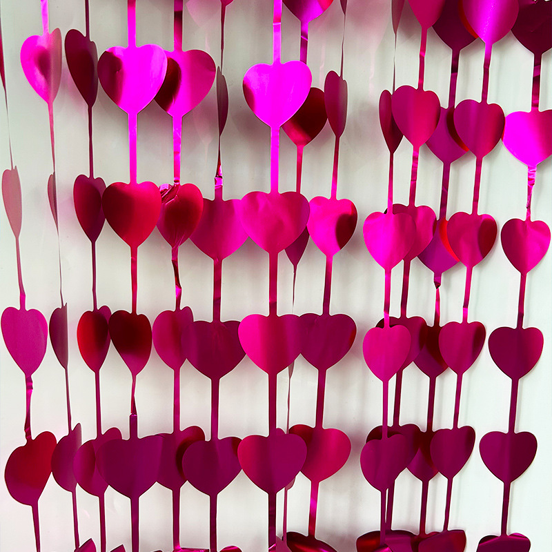 Matte Heart Shaped Series Hot Pink Tinsel Curtain