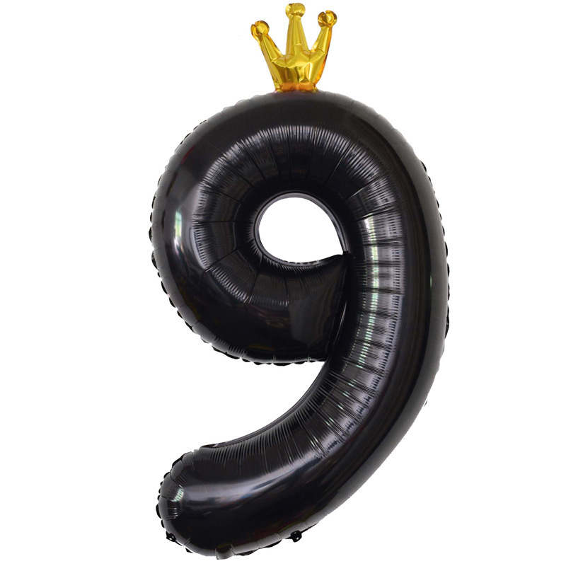 40 inch US Version Black Crown Number 9 Balloon