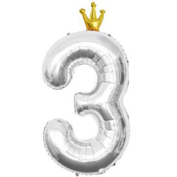 40 inch US Version Silver Crown Number 3 Balloon