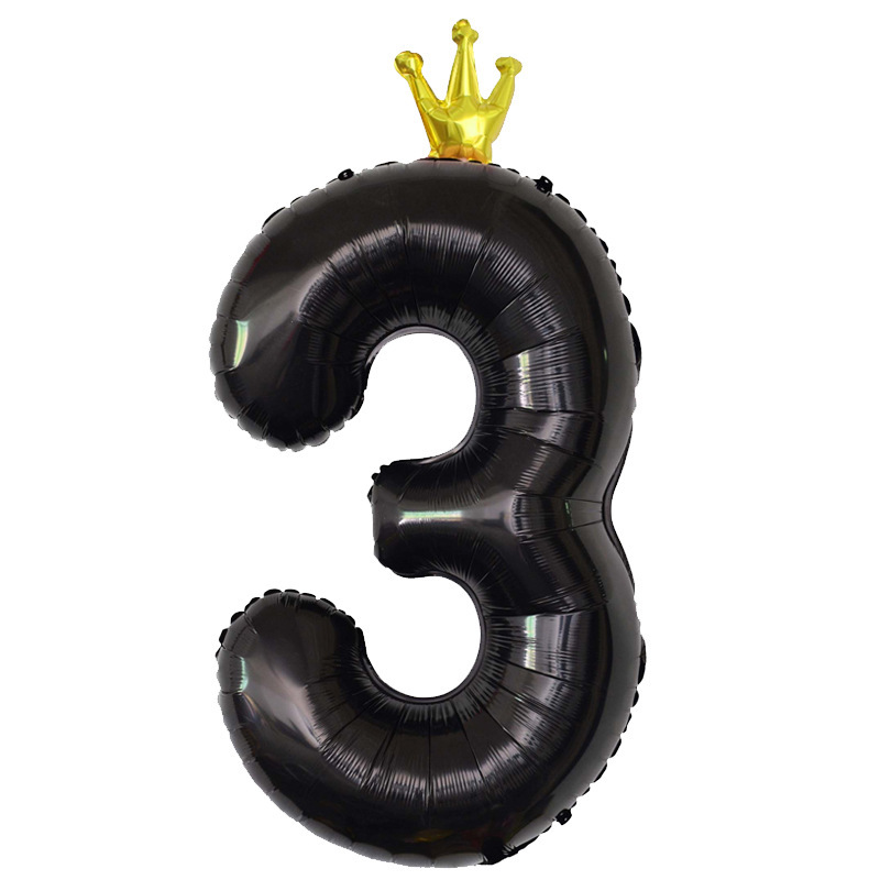 40 inch US Version Black Crown Number 3 Balloon