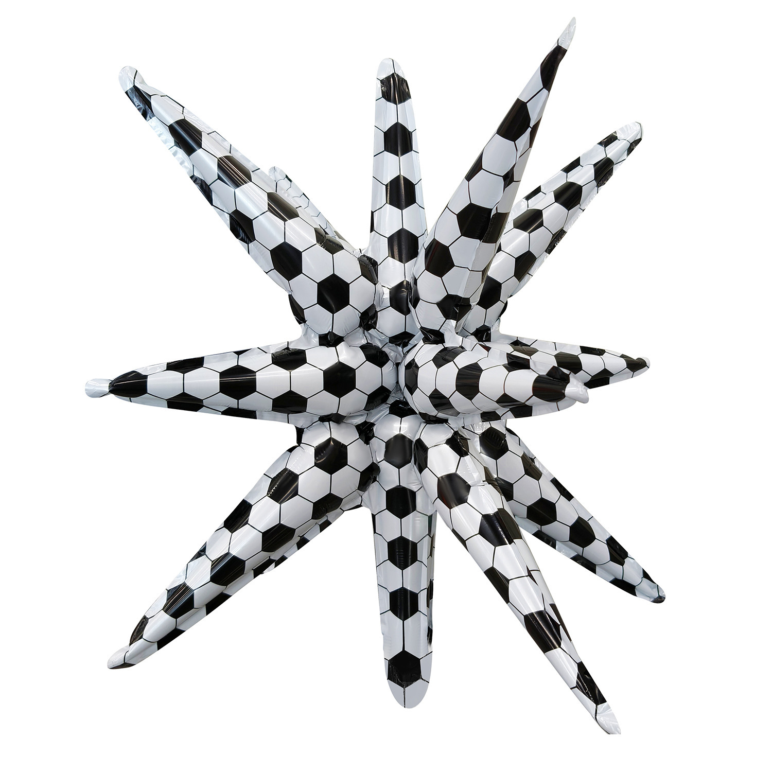 22 inch Black and White Football Connected Starburst Foil Balloon