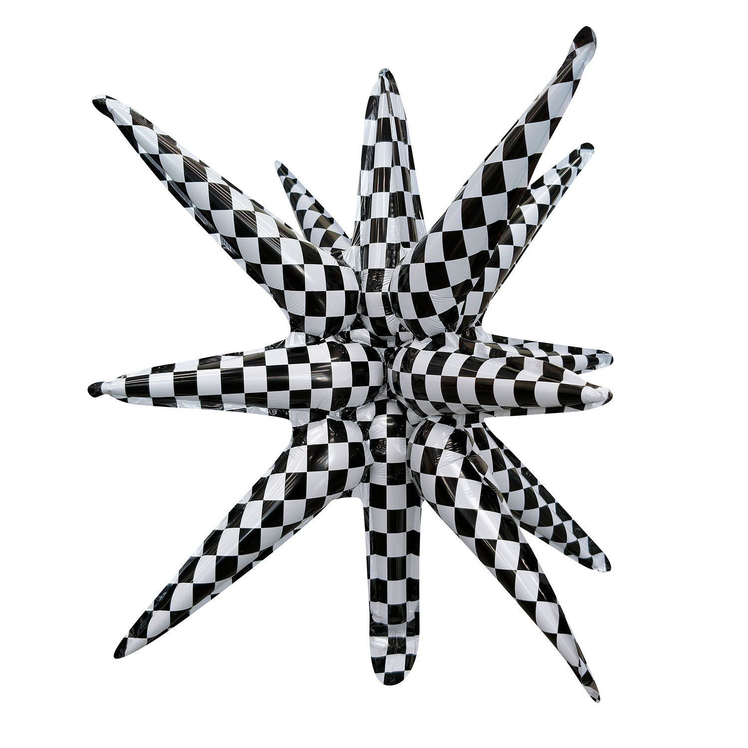 22 inch Black and White Grid Connected Starburst Foil Balloon
