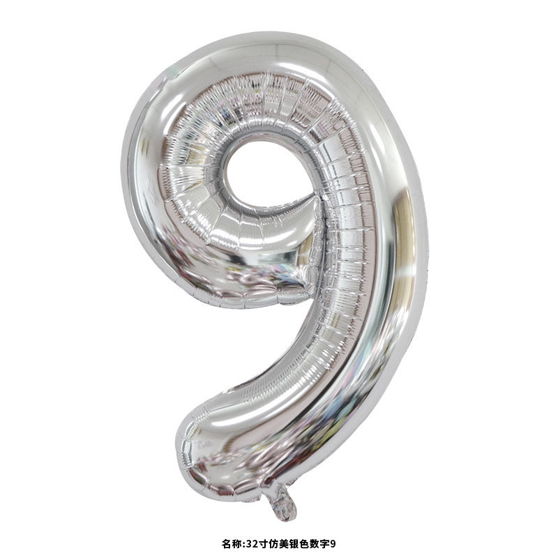 40 inch American Style Silver Number 9 Balloon