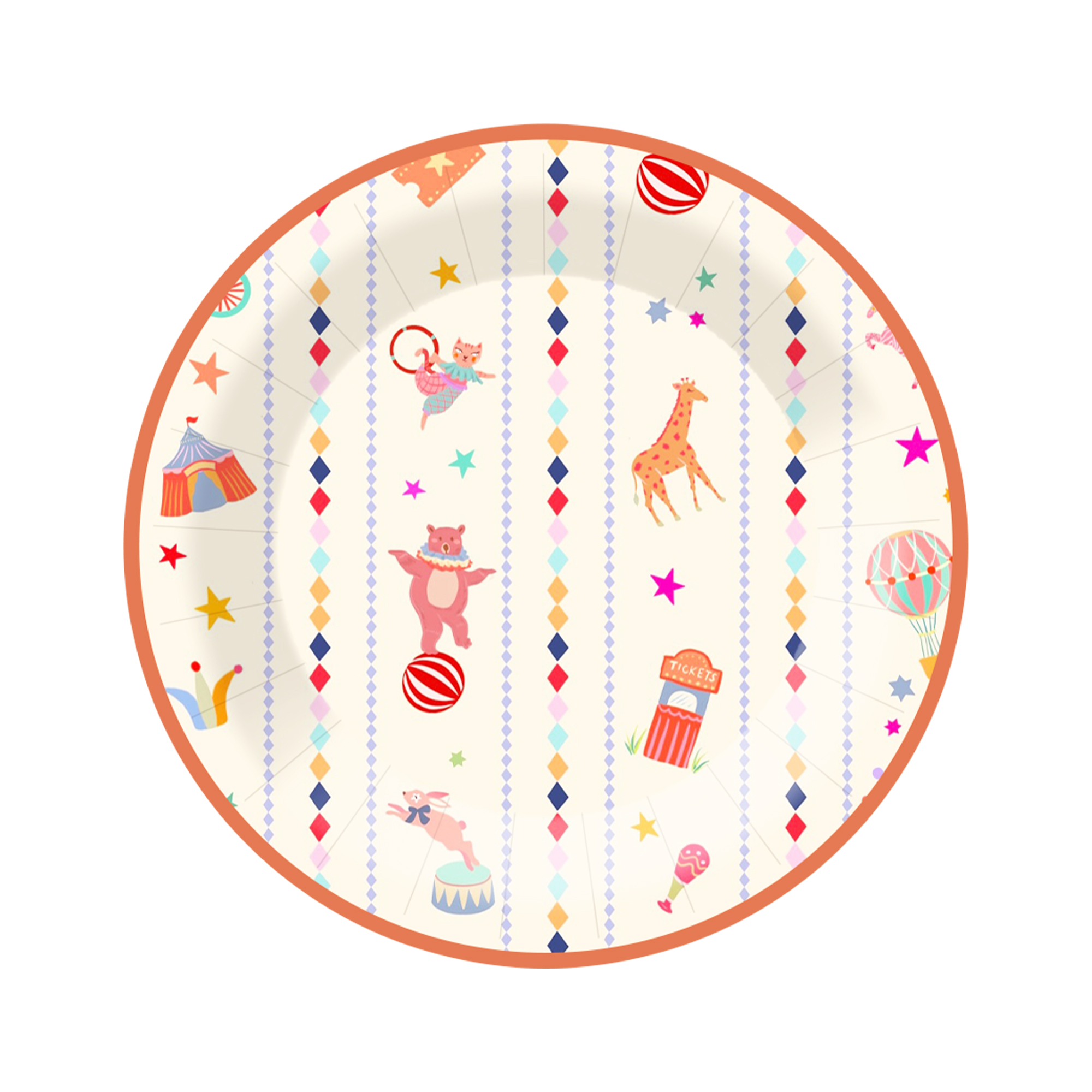 Animal Theme Circus Style Round Shape Dinner Plate