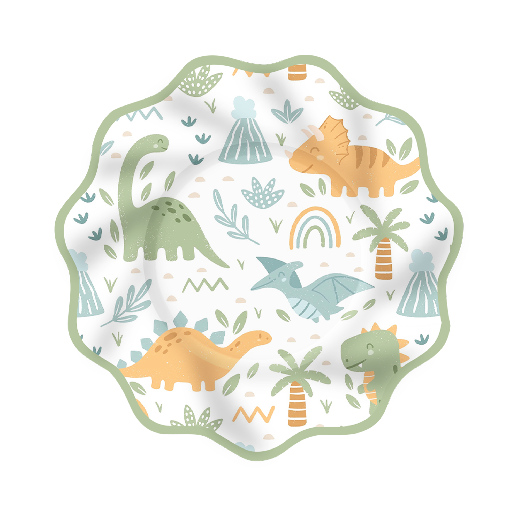 Dinosaur Light Green Wave Edge Dinner Plate