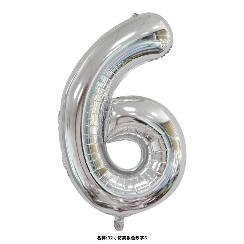 40 inch American Style Silver Number 6 Balloon