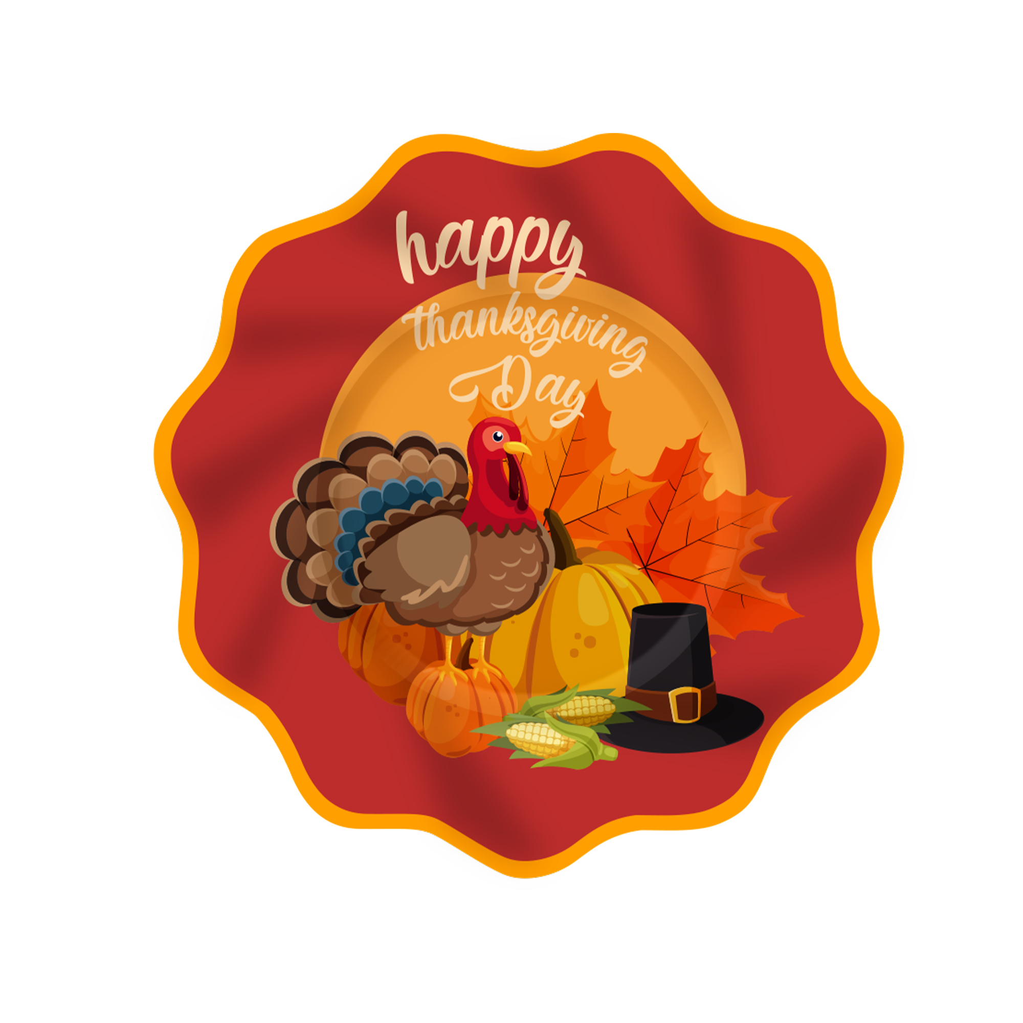 Thanks Giving Theme Wave Edge Red Orange Dinner Plate