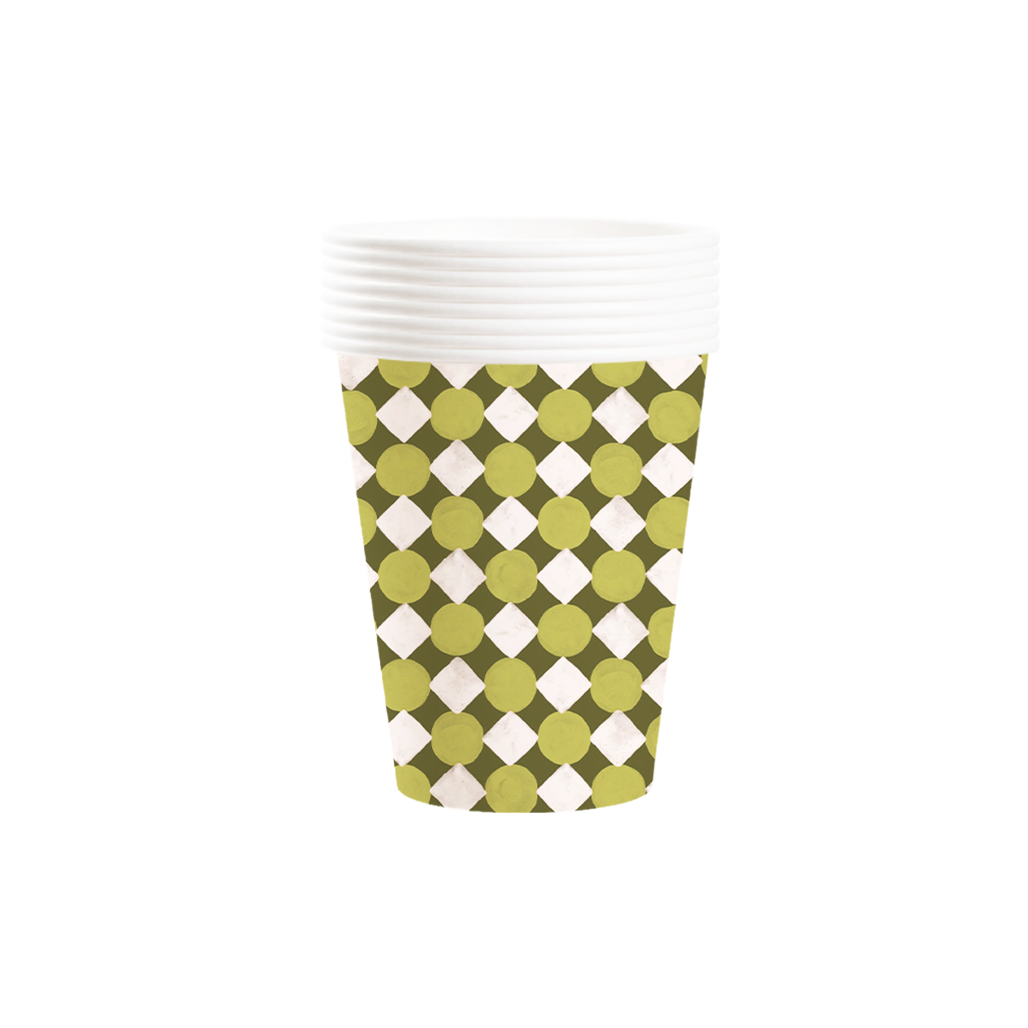 Floral Theme Green Check Board Pattern Paper Cup