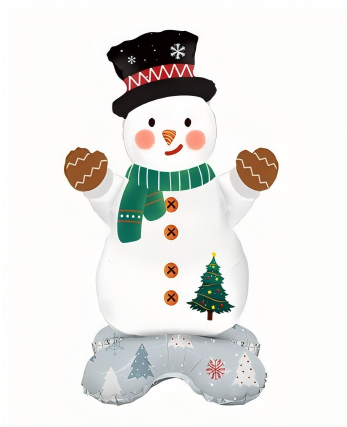 Christmas Theme Stand Base Snowman with Hat Shape Foil Balloon