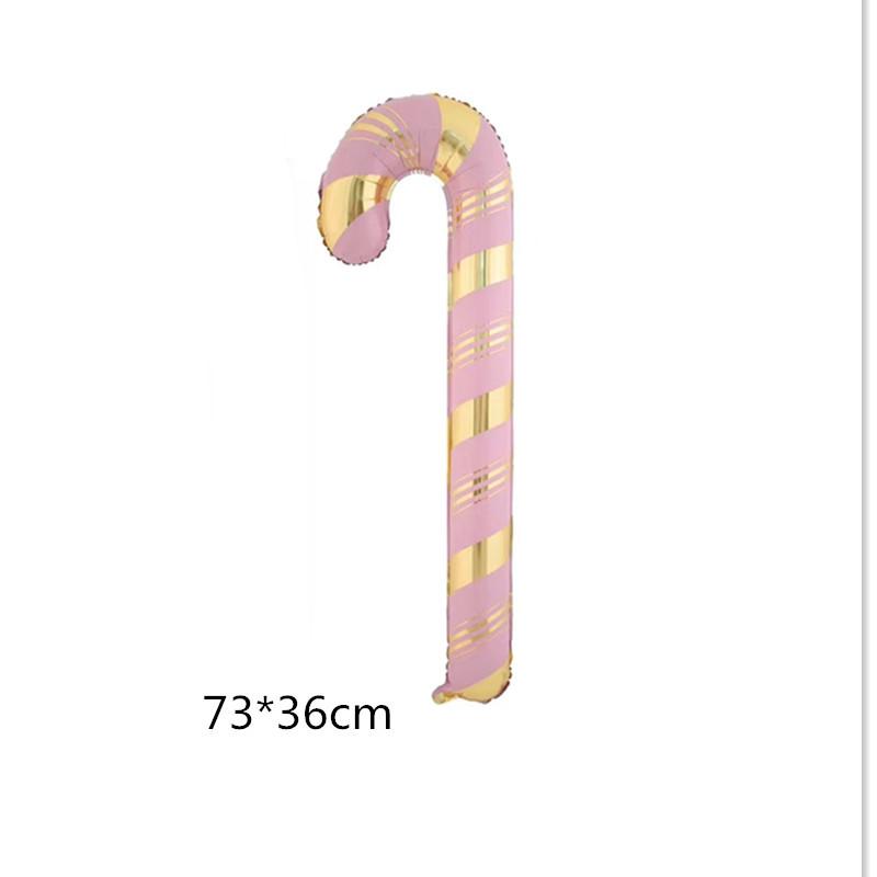 Christmas Theme Pink and Gold Striped Cane Shape Foil Balloon